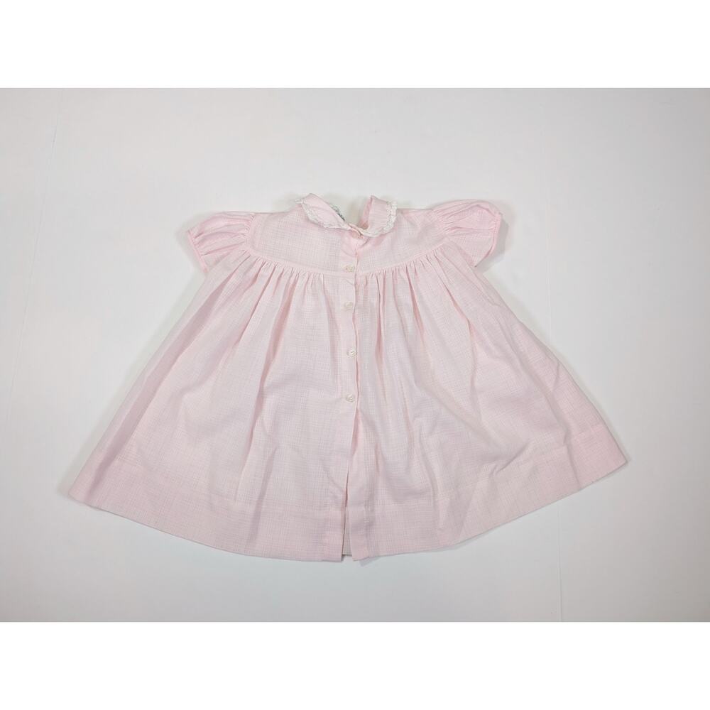 Vintage Pink Dress White Round Collar Girls Size 12 Months Little Craft - Picture 3 of 5
